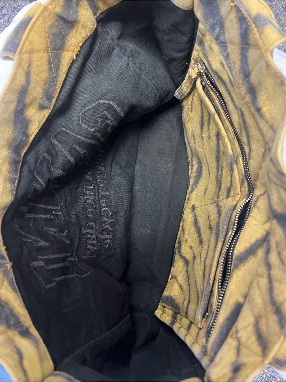 Ganni Mustard and Black Tiger Stripe Canvas Tote